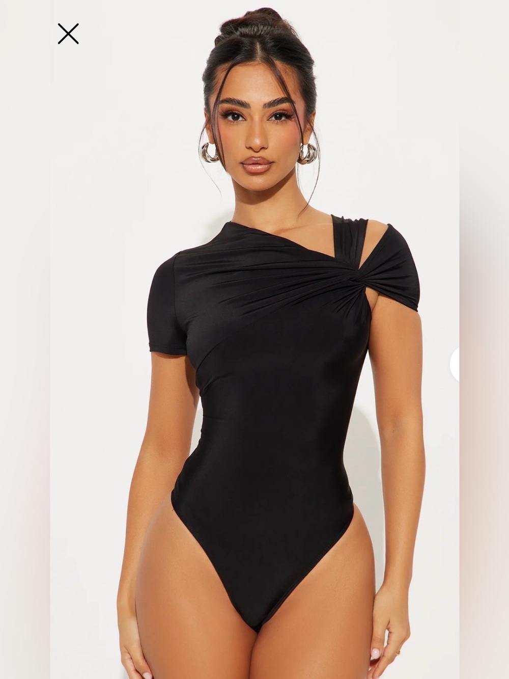 Fashion Nova Black Asymmetrical Twist Bodysuit